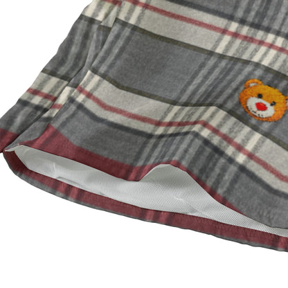 Gilded Brownstone Plaid — Burgundy Stripe Beach Short