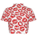 Shop the Hot Lips Mesh Cropped Tee by Teddy Blaze. Ultra-lightweight 110g/m² sheer mesh top featuring an all-over red lip print and classic crew neck.