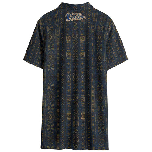 Shop the Indigo Mudcloth Performance Golf Polo by Teddy Blaze. Breathable birdseye knit fabric featuring traditional geometric motifs in rich indigo tones.