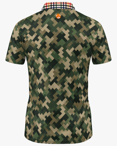 Shop the Iron + Ivy Camo Tartan Mesh Open Polo by Teddy Blaze. Breathable mesh golf polo featuring a digital camouflage body with a contrast Rasta tartan open collar.
