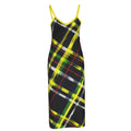 Shop the Highland Gold Cami Slit Midi Dress by Teddy Blaze. Heavyweight 210g/m² stretch microfiber bodycon dress featuring contrast straps and a side slit.