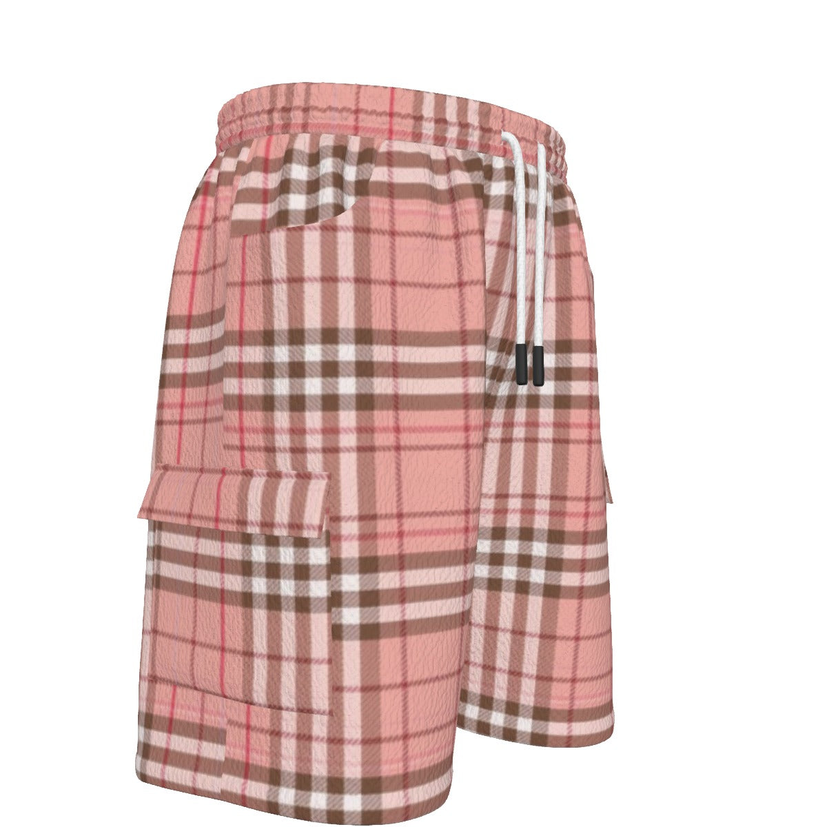 Gilded Brownstone Check — Uptown Blush Drawstring Cargo Shorts