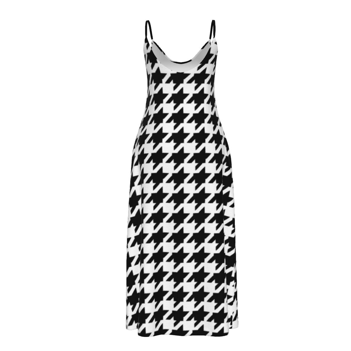 Gilded Brownstone Check — Estate Houndstooth Sling Dress w/ Pockets