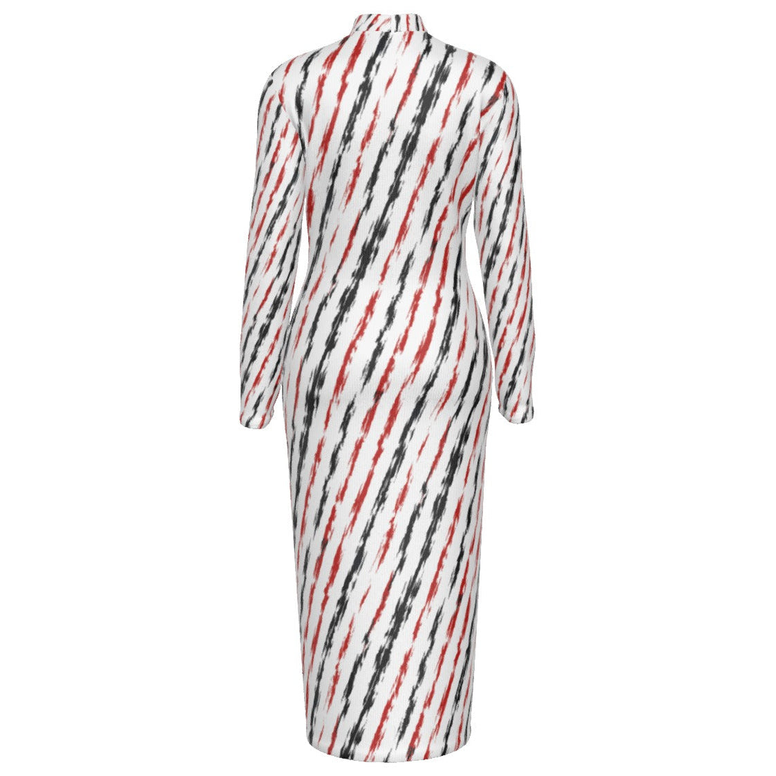 Shop the Colorado Lightning Reversible Turtleneck Zip Dress by Ella Adire. Heavyweight 210g/m² stretch bodycon midi dress featuring crimson and onyx feather strokes.