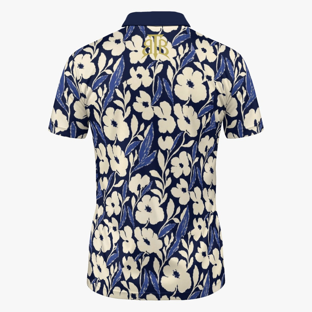 Shop the Garden Azure Polo by Teddy Blaze. 200 GSM Birdseye performance poly polo featuring an organic botanical print from The Mature Mocha Collection.