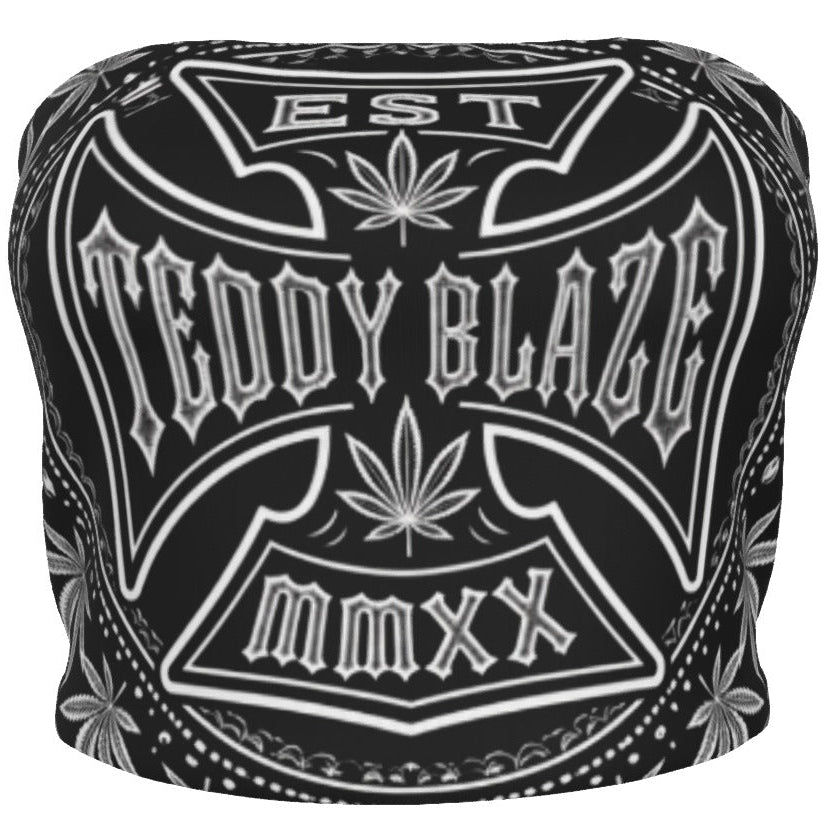 Shop the DaCruz Bandana Top by Teddy Blaze. Strapless tube crop top in a 190g/m² stretch blend featuring custom crest graphics and paisley bandana motifs.