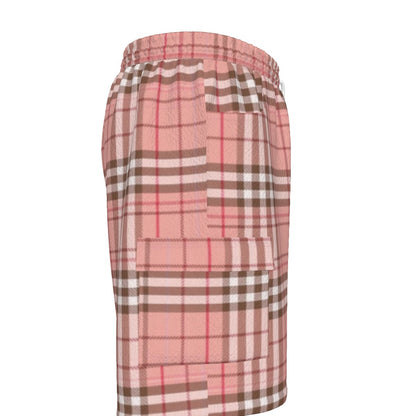 Gilded Brownstone Check — Uptown Blush Drawstring Cargo Shorts