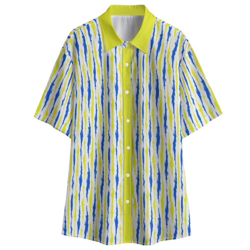 Shop the Point of Palau Fairway Short Sleeve Button-Down Shirt by Teddy Blaze. Lightweight 120g/m² resort shirt featuring a tropical blue and chartreuse feather print.