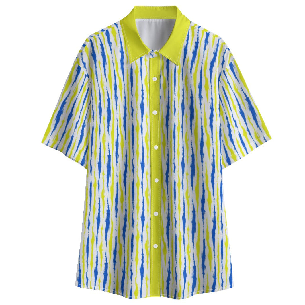 Shop the Point of Palau Fairway Short Sleeve Button-Down Shirt by Teddy Blaze. Lightweight 120g/m² resort shirt featuring a tropical blue and chartreuse feather print.