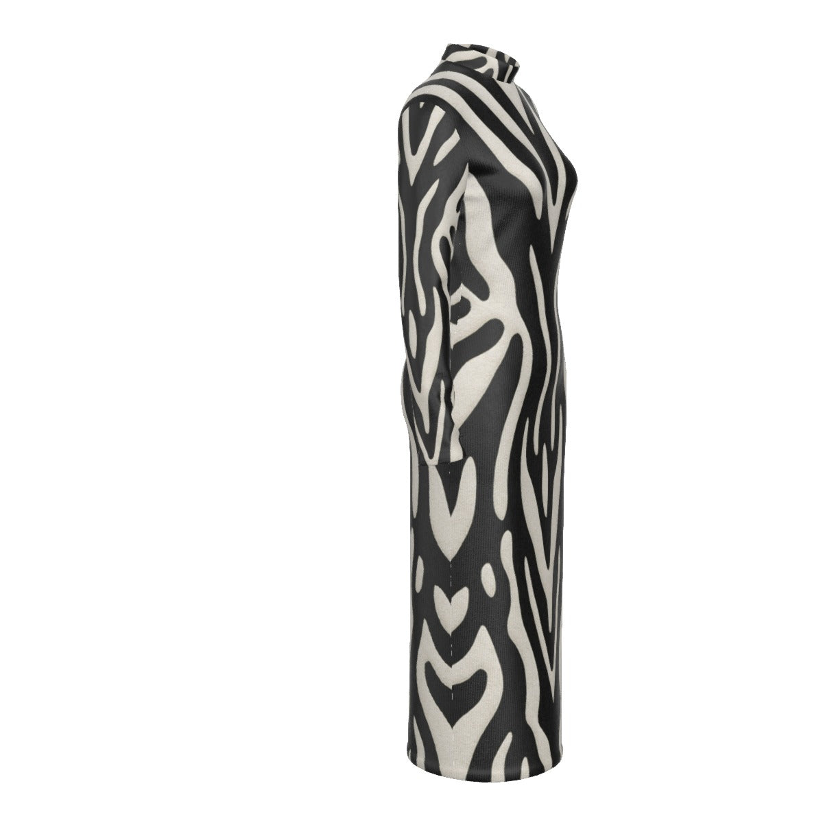 Animal Print Stand Collar Long Sleeve Midi Dress (ANI01)