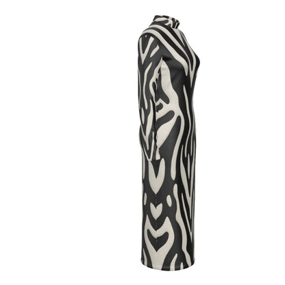 Animal Print Stand Collar Long Sleeve Midi Dress (ANI01)