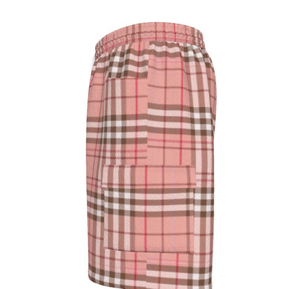 Gilded Brownstone Check — Uptown Blush Drawstring Cargo Shorts