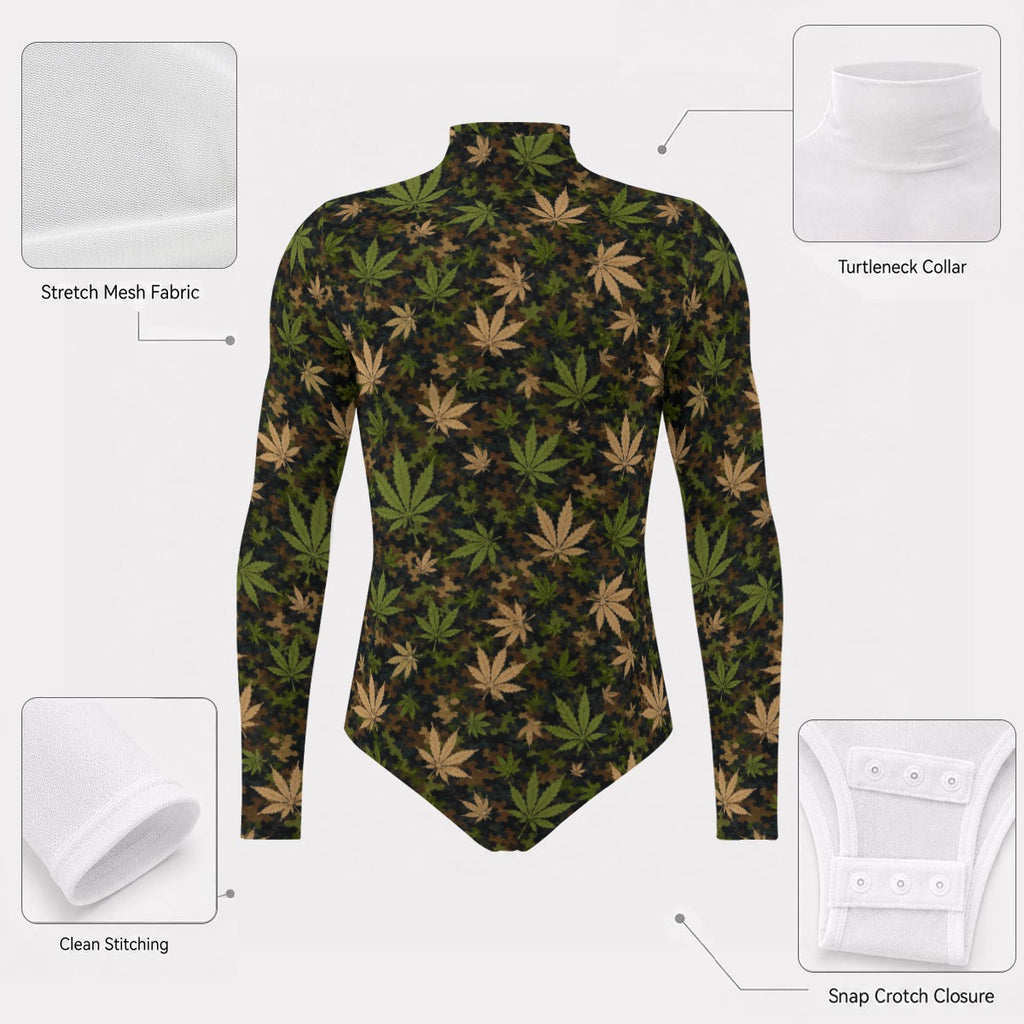 Canna Camo Mesh Long Sleeve Turtleneck Bodysuit | DANNABIS