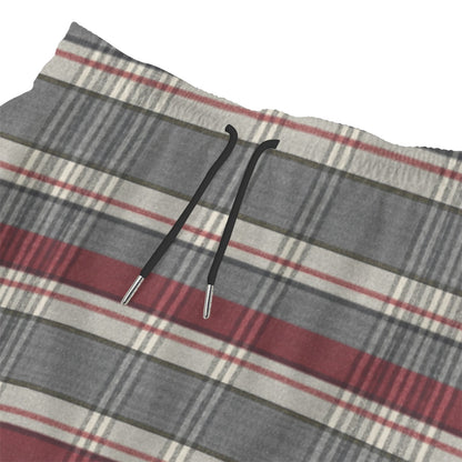 Gilded Brownstone Plaid — Burgundy Stripe Beach Short