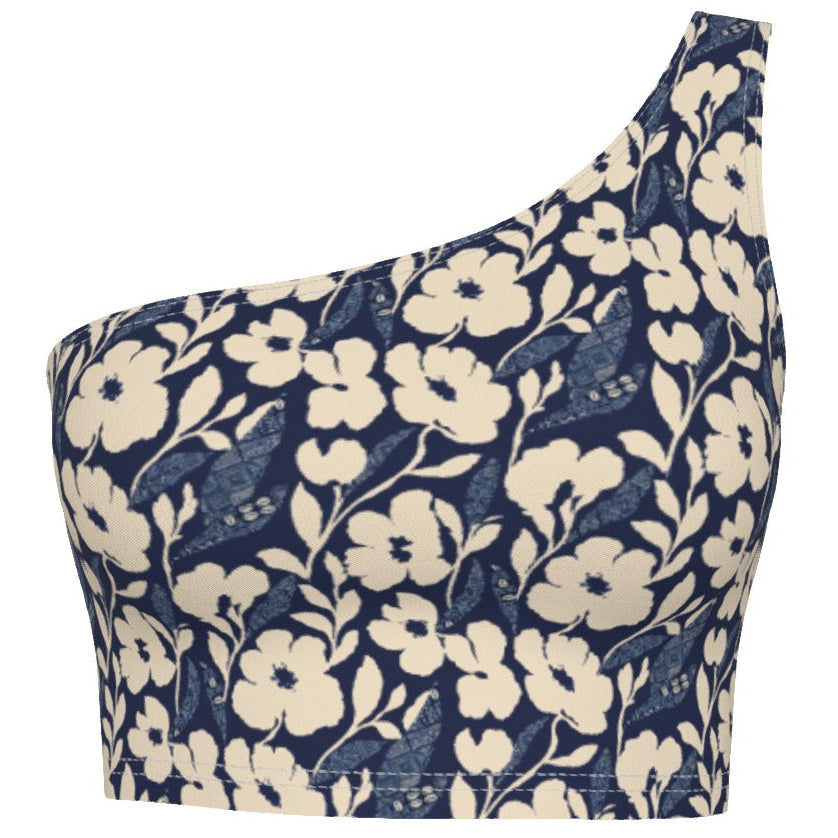 ADS-Shop the Adire Florale One-Shoulder Cropped Top by Teddy Blaze. High-support 230g/m² stretch crop featuring an asymmetrical neck and botanical Adire print.-PHDZQ-FFFFFF