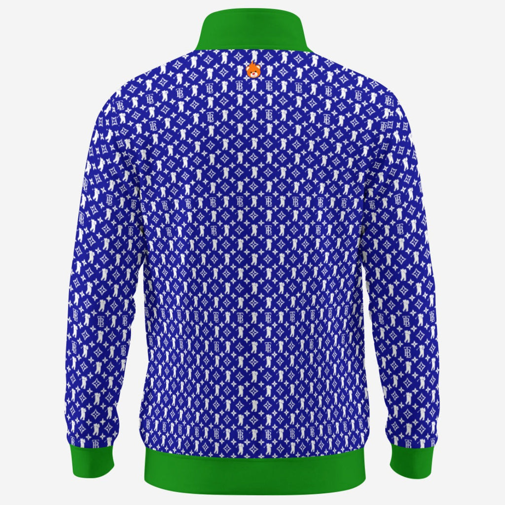 Shop the Iron + Ivy Ocean Cachet Contrast Trim Quarter Zip by Teddy Blaze. Performance 230 GSM stretch quarter-zip pullover in royal blue with Kelly green contrast trim and all-over RIG-B monogram.