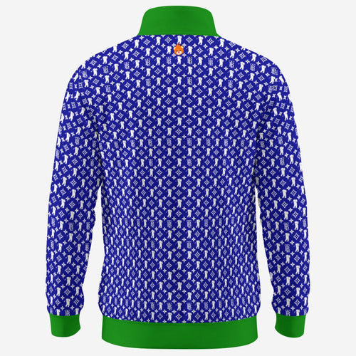 Shop the Iron + Ivy Ocean Cachet Contrast Trim Quarter Zip by Teddy Blaze. Performance 230 GSM stretch quarter-zip pullover in royal blue with Kelly green contrast trim and all-over RIG-B monogram.