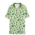 Shop the 420 Camp Shirt by Teddy Blaze. 120 GSM featherlight green cannabis leaf print resort button-down with olive collar from WHAT'S ON TOP.