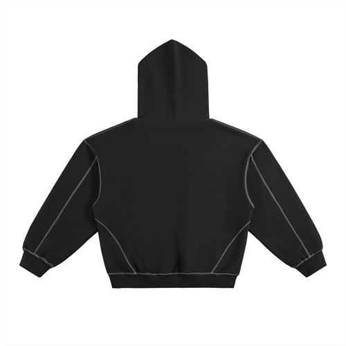 Signatue Contrast-Stitched Boxy Fleece Hooded Jumper