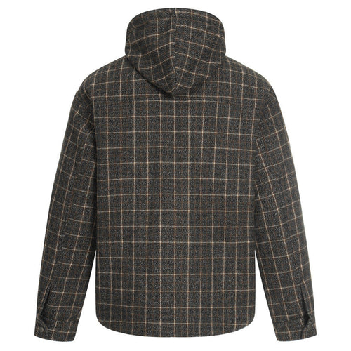 Elevate your cold-weather layering with the House of Teddy Blaze Padded Plaid Hooded Shirt Jacket. Dark brown plaid polyester shell, insulated fill, drawstring hood, and dual chest snap pockets. Shop NYC to Vegas style.
