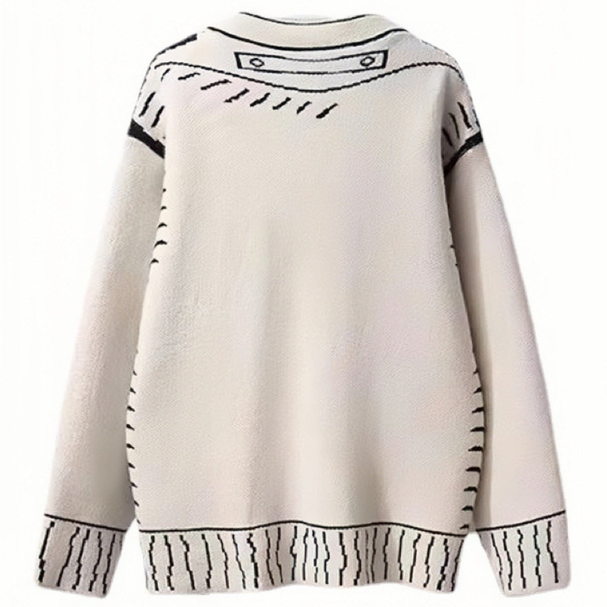 Shop the Iron + Ivy Sketch Graphic Oversized Knit Cardigan by Teddy Blaze. Off-white wool-blend V-neck cardigan featuring trompe-l'œil hand-drawn contrast embroidery details.