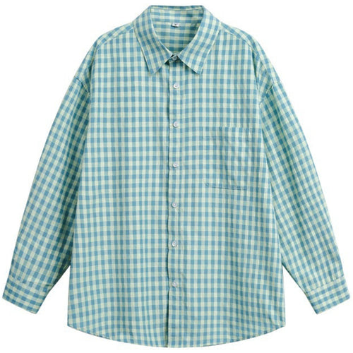 Shop the Iron + Ivy Gingham Check Oversized Shirt by Teddy Blaze. Lightweight sky blue and mint green gingham check button-down shirt with drop-shoulder fit.