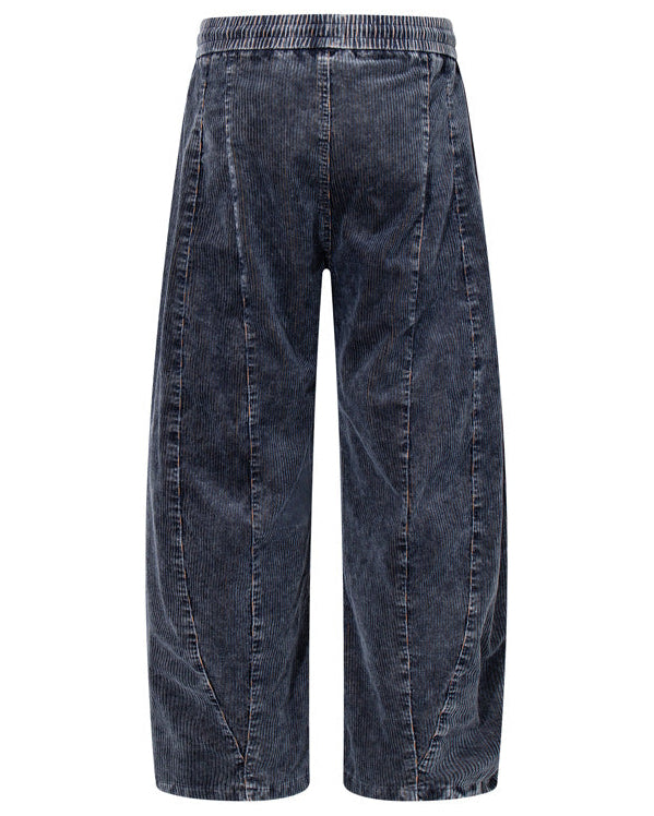 Shop the Iron + Ivy Washed Corduroy Spliced Loose Fit Drawstring Pants by Teddy Blaze. Relaxed-fit blue cotton-blend corduroy trousers featuring spliced detailing, stitched panels, and an adjustable tie closure.