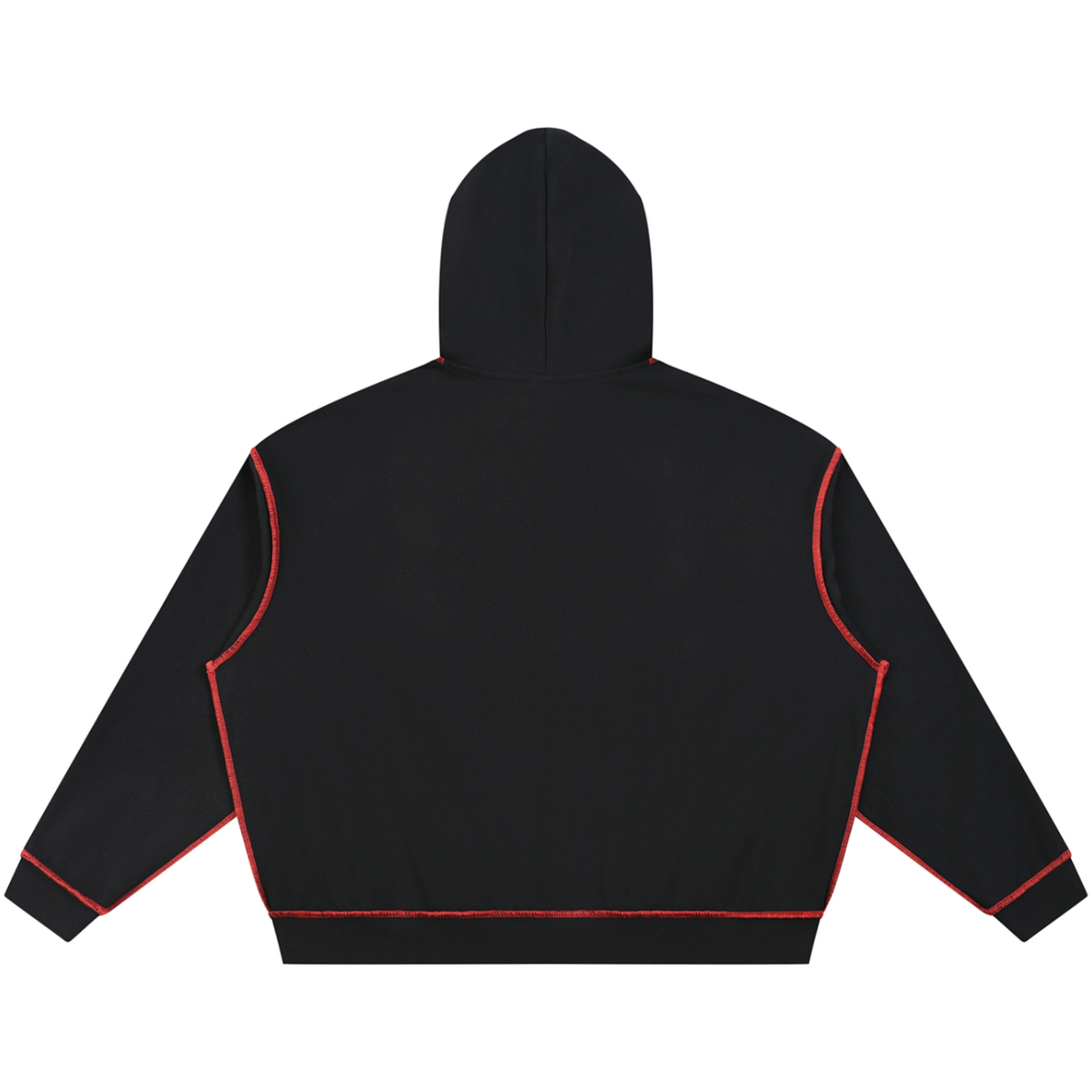 Elevate your cold-weather layers with the House of Teddy Blaze Signature Box Cut Topstitch Hoodie. Black 420 gsm fleece, contrast red topstitching, and red script logo print. Shop NYC to Vegas style.
