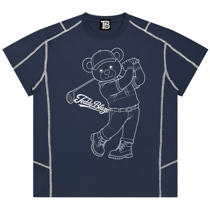 A unisex performance tee featuring SDB Golfer line art, contrast stitching, stretch fabric, and TBX Chelsea sport-streetwear energy.