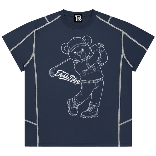 A unisex performance tee featuring SDB Golfer line art, contrast stitching, stretch fabric, and TBX Chelsea sport-streetwear energy.