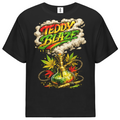 A black short-sleeve t-shirt with a large graphic print on the front featuring the text 'TEDDY BLAZE' in red, yellow, and green with a hookah and cannabis leaves underneath, shown on a plain white background.