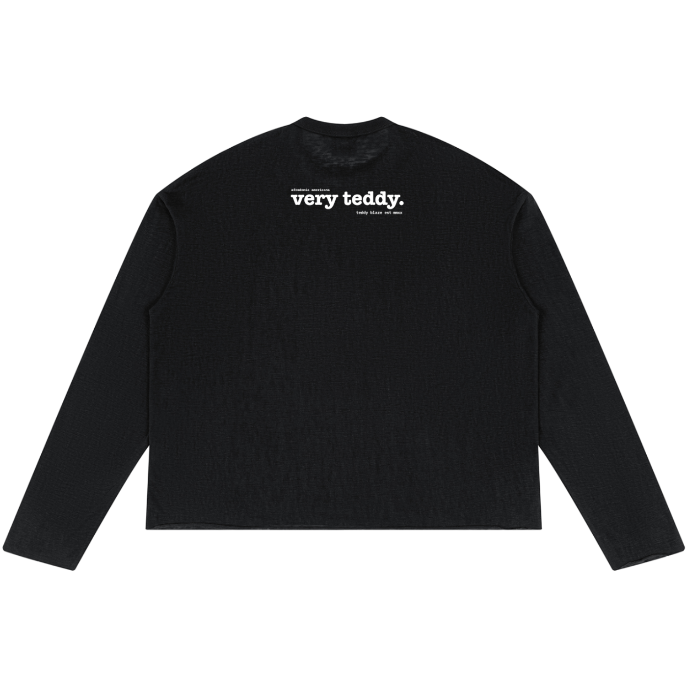 Lightweight lyocell-blend raw edge jumper with an oversized fit, Afro-Gothic Teddy Blaze artwork and Very Teddy back branding.