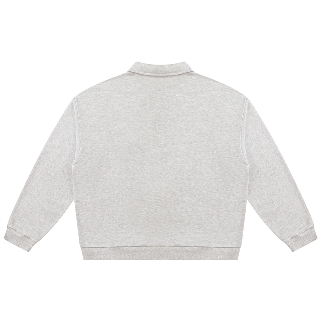 Shop the Signature Rugby Shirt by Teddy Blaze. Heavyweight 310 GSM heather gray fleece rugby pullover with black script branding from THE BLAZE MAN.