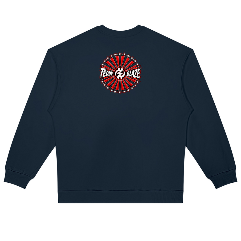 Meet the Teddy Blaze Brand Rising Jumper, a heavyweight cotton-rich unisex sweatshirt featuring Teddy Blaze Samurai artwork and the signature Brand Rising emblem.