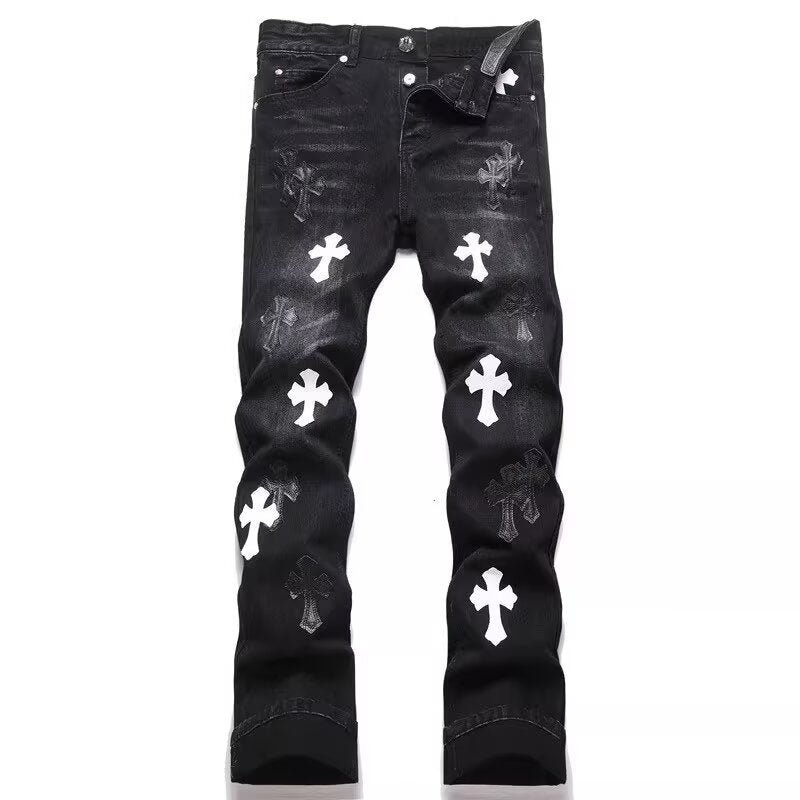 Sovereign Cross Appliqué Slim Denim Trousers
