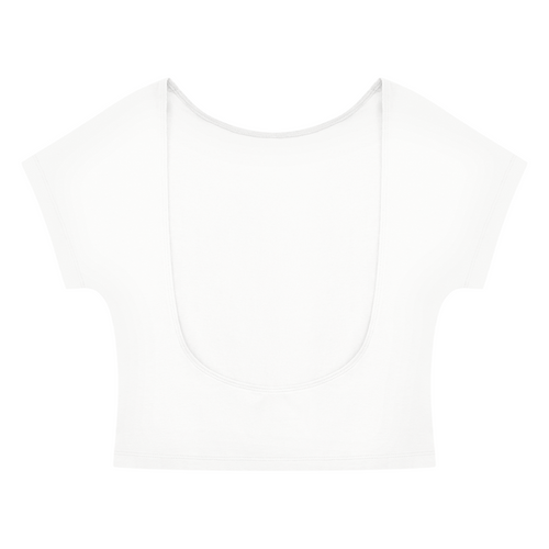 Shop the Women's Brand Rising Open-Back Tee by Teddy Blaze. Ultra-thin cotton-spandex cropped tee featuring an open neck and central Gye Nyame graphic.