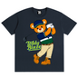 Navy blue t-shirt with a cartoon bear graphic and 'Teddy Blaze' text on a white background