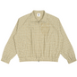 A beige and brown plaid zip-up jacket with a small embroidered logo on the left chest, displayed flat against a white background.