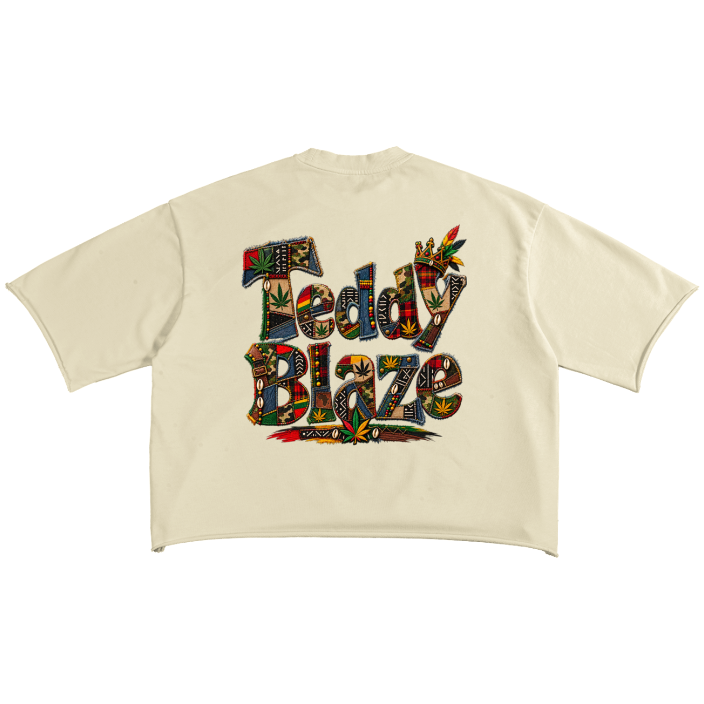 Shop the Signature Bearatoo French Terry Raw Edge Tee, an oversized unisex heavyweight tee featuring AfroBohemian Bearatoo and Teddy Blaze graphics.