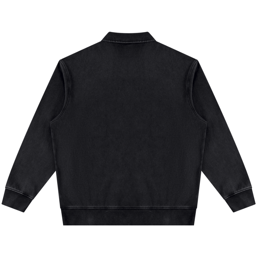 Elevate your casual layering with the House of Teddy Blaze Signature Vintage Wash Cotton Quarter-Zip. Mineral washed-black cotton fleece, lapel collar, quarter zip, and script logo print. Shop NYC to Vegas style.