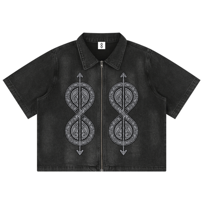 81C Vintage Washed Zip Up Camp Shirt | Da Heights