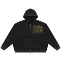 A black zip-up hoodie with a front pocket and a gold 'Teddy Blaze' graphic on the left chest, displayed against a solid white background.