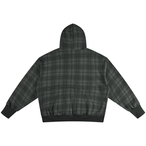 Shop the Signature Plaid Cotton Hooded Jumper by Teddy Blaze. 400 GSM charcoal plaid heavy cotton hoodie reflecting stealth wealth and quiet luxury from the COVERUPS line of The Mature Mocha Collection.