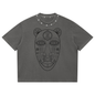 Gray t-shirt with studded collar on a white background