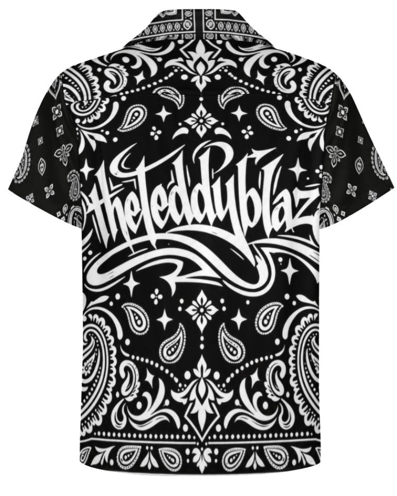 Teddy Blaze Signature Bandana Camp Shirt | Men's Black & White Paisley Short Sleeve Shirt