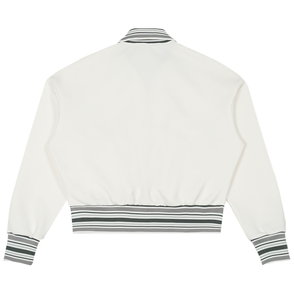 Shop the Signature Striped Trim Rib Collar Jacket by Teddy Blaze. 380 GSM heavy stretch cotton zip jacket with striped trim from WE OUTSIDE! OUTERWEAR.