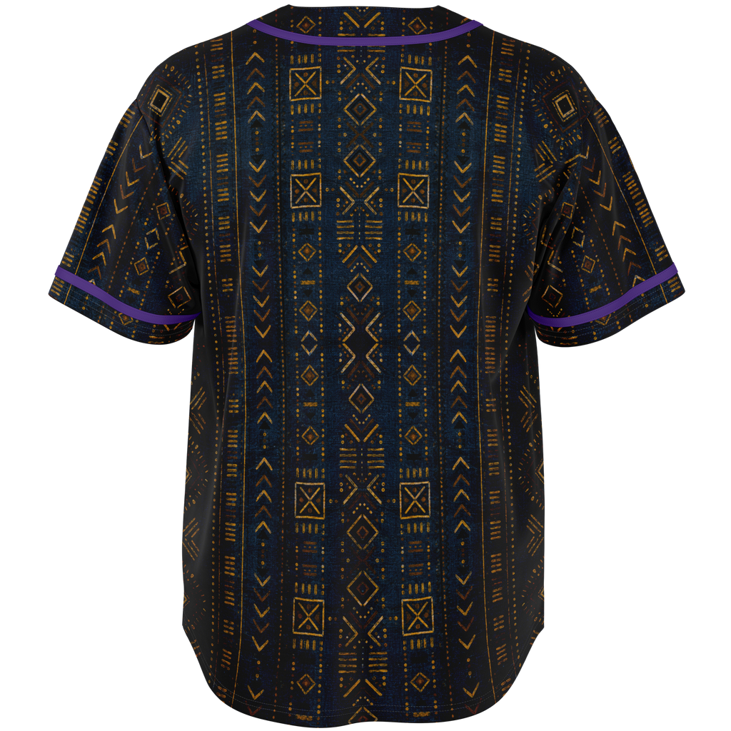 Discover the Teddy Blaze Mud of Indigo Baseball Jersey, featuring an indigo mudcloth-inspired print, contrast piping and breathable moisture-wicking jersey knit.