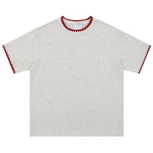 Shop the Scalloped Trim Drop Shoulder Tee by Teddy Blaze. Wrinkle-resistant combed cotton tee with contrast scalloped edging from THE IVY MAN.