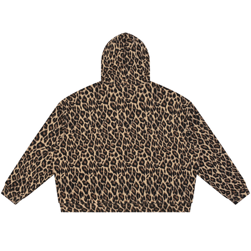 Shop the Signature Stripe Leopard Print Cotton Zip Hoodie by Teddy Blaze. 360 GSM heavy cotton fleece hoodie with white sleeve stripes & yellow branding from HIGH ROLLERS OUTERWEAR.