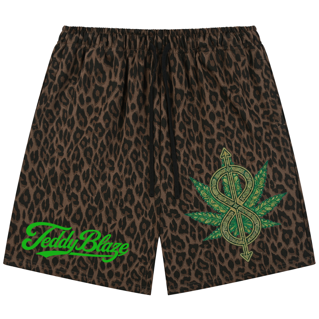 81C Leopard Print Striped Detail Shorts | Teddy Kush